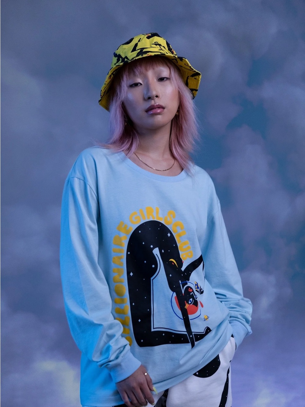 Billionaire Girls Club x Jillian Evelyn Light Blue Graphic Long Sleeve Tee XL